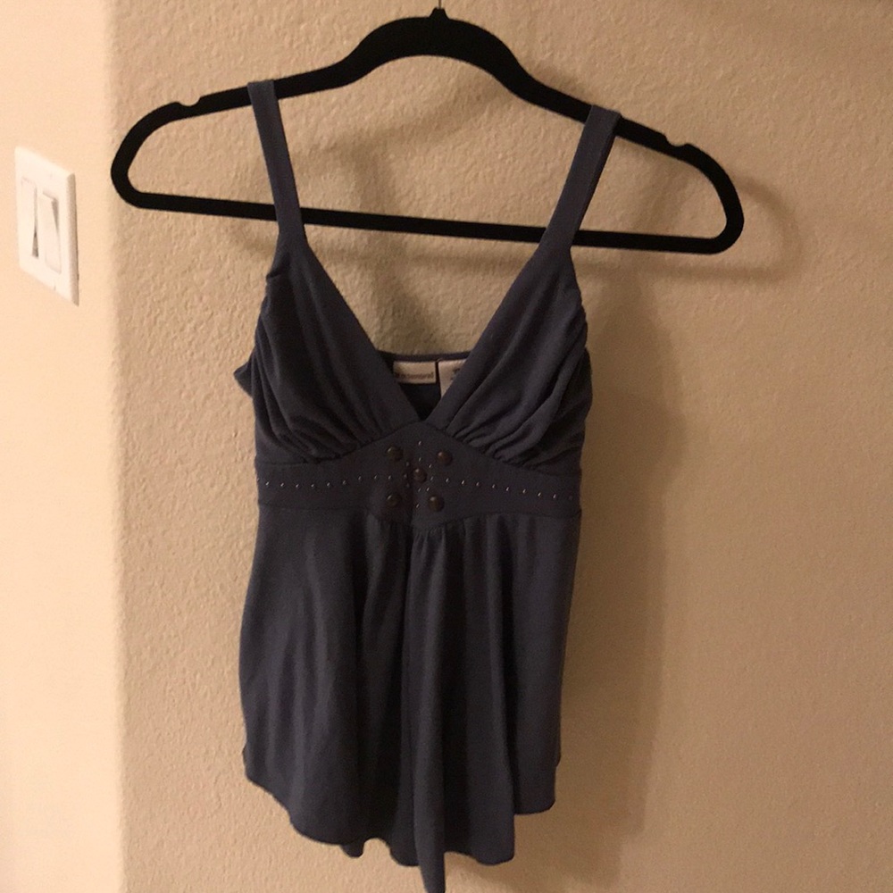 Blue tank top with brass beading